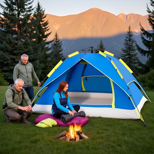 Instant Easy Pop Up Tents 3-Person Camping Tent, Blue Plug and Play Tent, Fully Automatic Waterproof Family Camping Tent, Detachable Canopy Tent，82.68 * 72.86 * 63inch