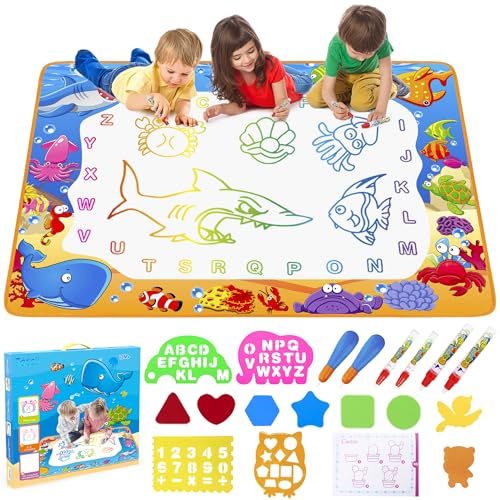 Ocean Theme Water Doodle Mat with 6 Magic Pen Painting Mess Free Painting Game Sensory Educational Toy for 2 3 4 5 6+Years Old Boys and Girls Kids Birthday Easter Christmas Gifts Kid Toy
