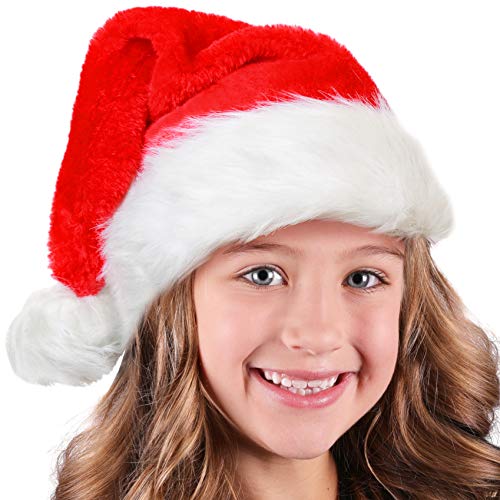 Chapéu infantil de Papai Noel de pelúcia para crianças; unissex, crianças de 3 a 10 anos, vermelho