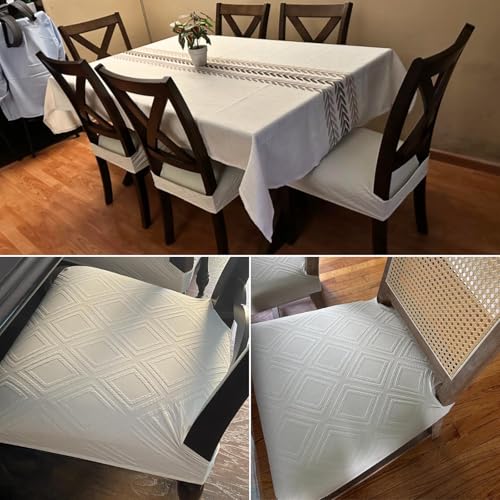 Image of SearchI Dining Chair Seat Covers Set of 6 Rear Covered, Double Square Beige