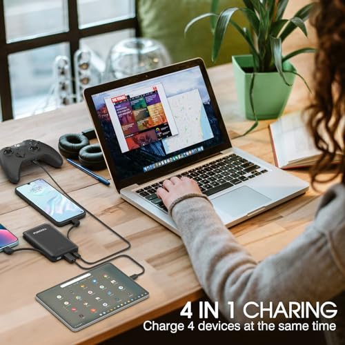 Cargador portátil slim 5000mAh con cable incorporado USB-C miniatura 4