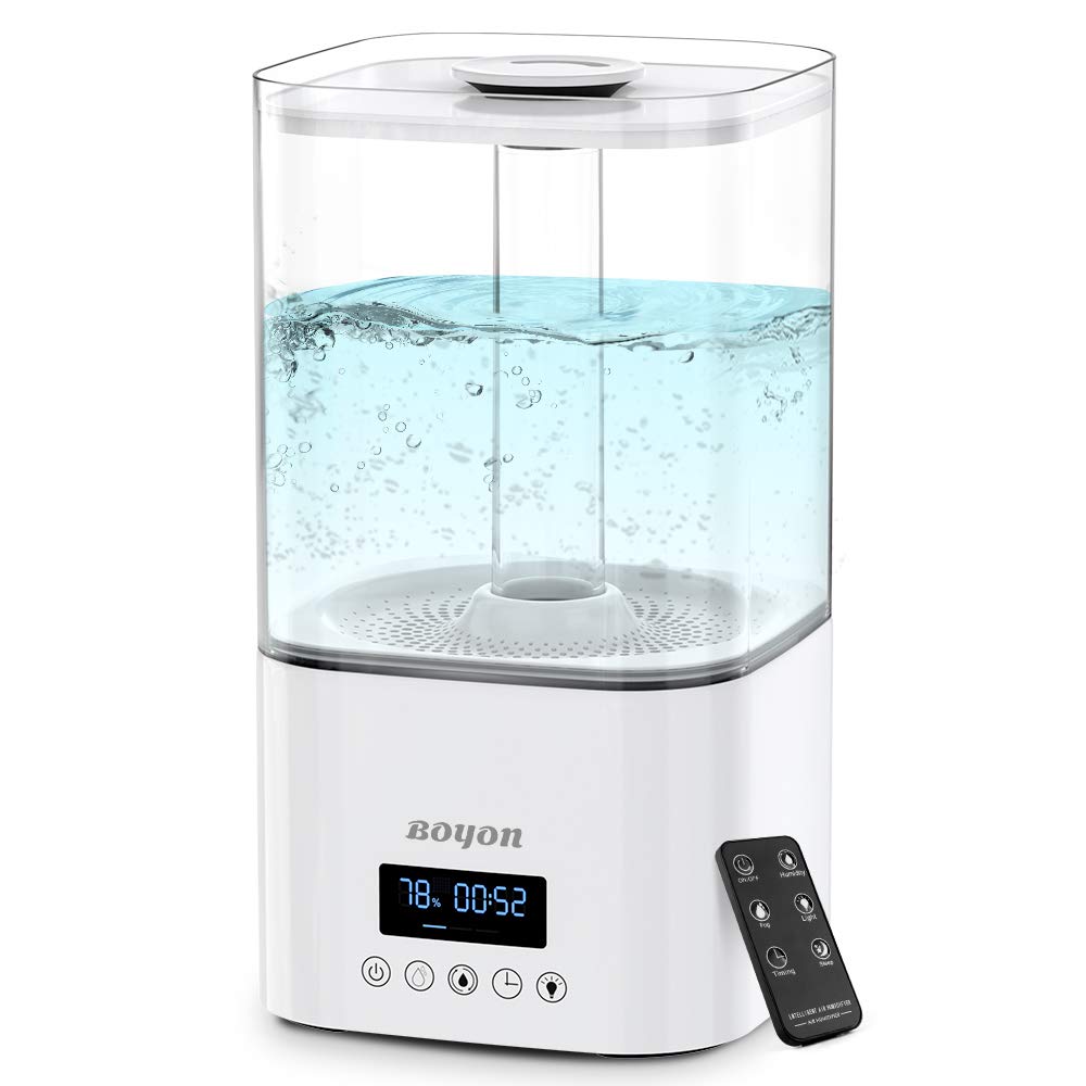 Boyon 5.5L Cool Mist Humidifier, Top Fill Humidifiers for Bedroom Home Baby, Ultrasonic Large Vaporizer with Nightlight Design, Quiet Operation, LED Display with Humidistat, Waterless Auto Shut-Off