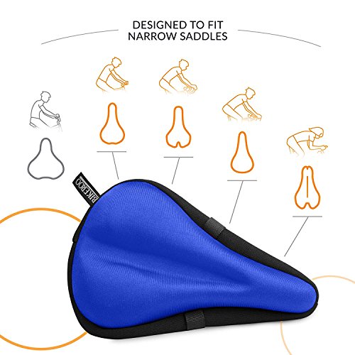 Most Comfortable Bike Seat Cushion Cover - 11 inches x 7 inches Premium Quality Exercise Bicycle Saddle Pad with Soft Gel for Women and Men - Great for Indoor Cycling Class and Stationary Bike (Blue)