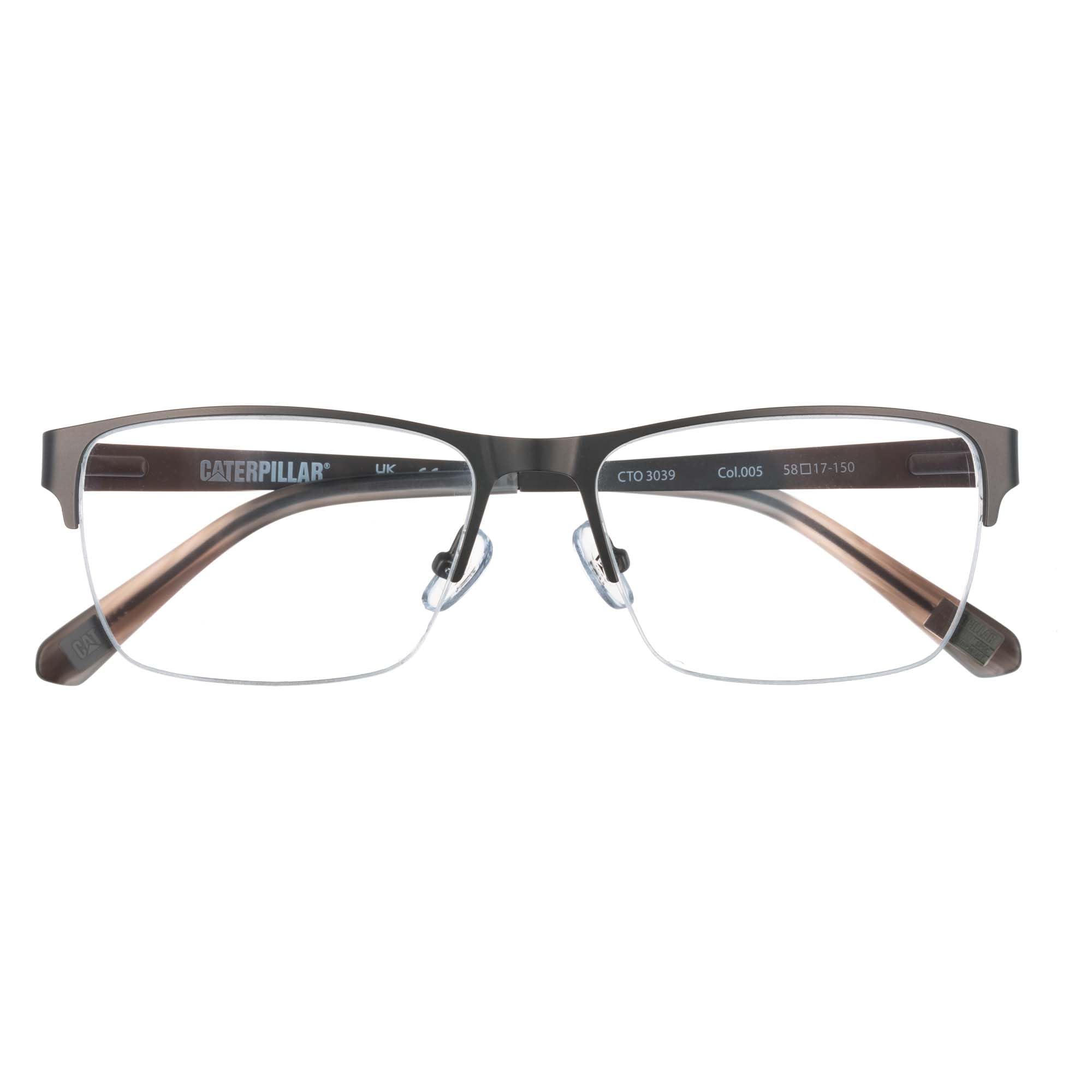 CAT Brille mit Sehstärke für Herren optional mit Sonnenbrillentönung oder Blaulichtfilter, Oval, gefertigt aus Edelstahl (inklusive Brillenetui)