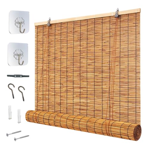 Natural Bamboo Roll Up Blinds Bamboo Blinds Outdoor with Lift-3 Min Easy Install Hand-Woven Bamboo Shades for Outdoor Patio Porch Window Weather-Resistant UV Waterproof(48 W x 72 H)