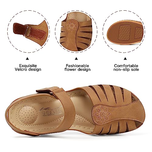 Image of SHIBEVER Women Comfortable Flat Sandals: Closed Toe Dressy Summer Sandal | Fisherman Comfortable for 8+ Hours Walking - No Ankle Rubs for All-day Commutes Lightweight Casual Outdoor Shoes