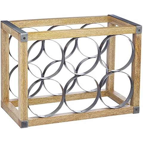 KitchenCraft Industrial Kitchen Vintage-Style 6-Bottle Metal / Wooden Wine Rack, 24.5 x 17.5 x 34 cm (9.5” x 7” x 13.5”) Cover