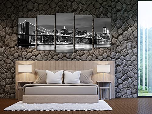 Wieco Art Large Brooklyn Bridge Night View Modern Giclee Canvas Prints Artwork Landscape Pictures To Photo Paintings On Stretched And Framed Canvas Wall Art For Home Decorations #TOP7