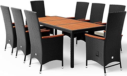 Casaria® Polyrattan Sitzgruppe Akazie 8 Stühle inkl. 7cm Auflagen