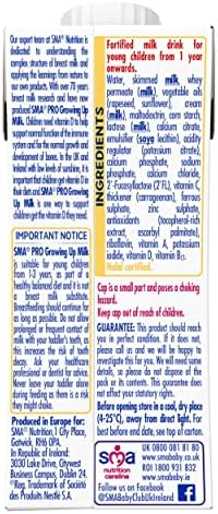 SMA PRO Growing-Up Baby Milk, 1-3 Years, Ready to Drink Liquid Formula 200 ml (Pack of 12)