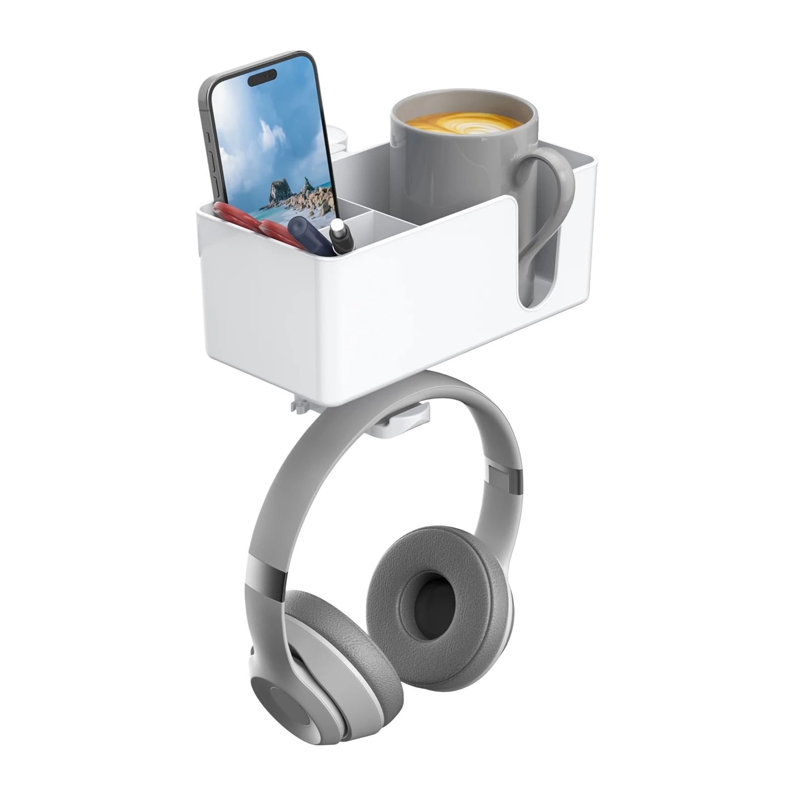 HENYGEN Rotatable Desk Organizers Featuring 360 Degree Swivels Hook and Removable Storage Box for Headphones and Accessories Rotatable Desk Organizers