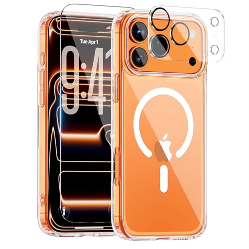 Saiuxiu for iPhone 17 Pro Max Case, Compatible with MagSafe, Magnetic Slim Cover, Anti-Yellowing & Shockproof, Full Camera Protection, Includes Screen & Lens Protectors, Clear Protective Case