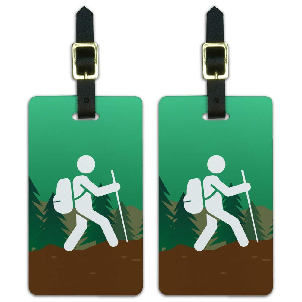 Hiker Hiking Symbol Mountain Nature Luggage ID Tags Carry-On Cards - Set of 2