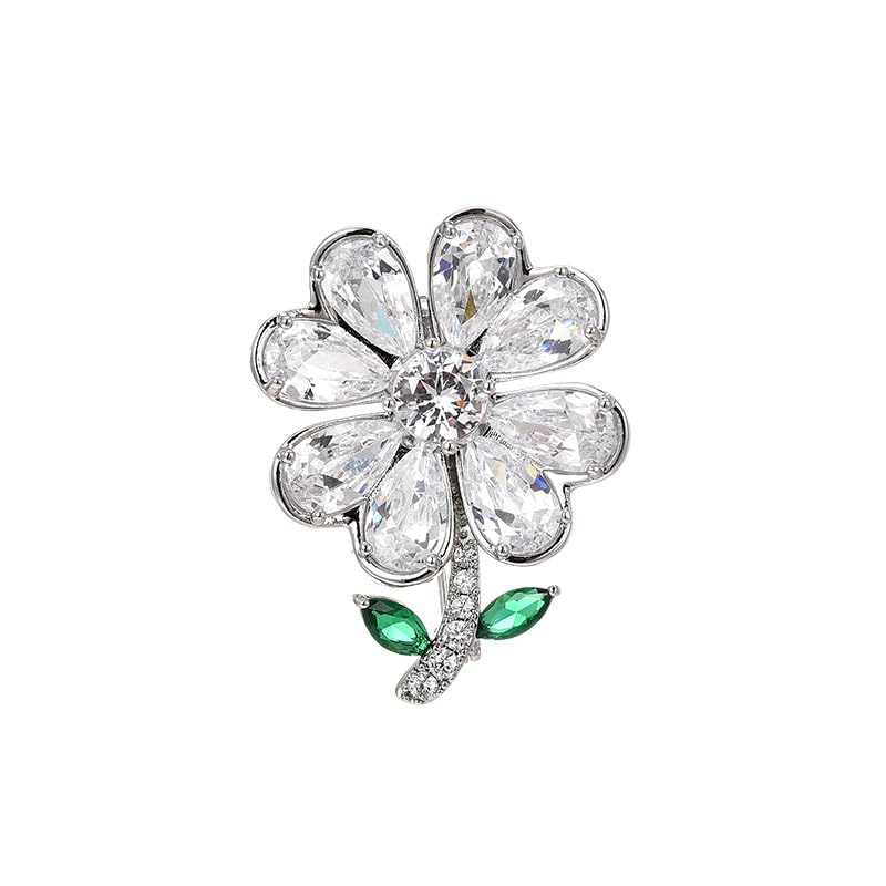 Image of Flower Brooch Pin - Rhinestone Flower Pin 18k Gold Plated - Thanksgiving Day, Birthday, Wedding Gifts for Mom, Wife