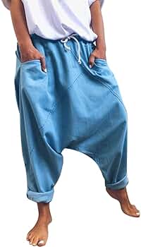 WABEOR Drop Crotch Pants Women Cotton Hippie Baggy Harem Pants