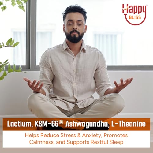 Image of Bliss Welness Happy Bliss : Happiness, Anxiety & Stress Relief Supplement | Natural Support for Calm, Mood, Anti Nervousness & Happy Hormones | Supports Balance of Cortisol, Dopamine, Endorphin, Serotonin & Oxytocin | Magnesium, KSM 66 Ashwagandha : 30 Servings
