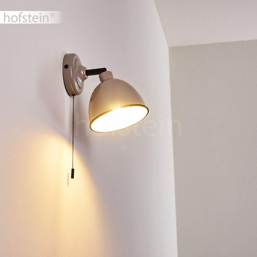 Lampada da parete Catharine, lampada da orientabile in metallo in grigio/bianco/nero, 1 luce, E14, spot da parete in design retrò, con cavo a strappo per accensione/spegnimento, senza lampadina/e