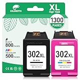 COLORETTO 302XL Cartouche pour HP 302 DeskJet 3639 3630 3636 3633 3634 1110 2130 2132 Envy 4520 4525 4527 4528 OfficeJet 3830 3831 5232 4650 4656 5255 Cartouche d'encre pour HP 302 XL Noir et Couleur