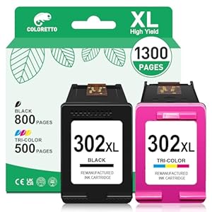 COLORETTO 302XL Cartouche pour HP 302 DeskJet 3639 3630 3636 3633 3634 1110 2130 2132 Envy 4520 4525 4527 4528 OfficeJet 3830 3831 5232 4650 4656 5255 Cartouche d'encre pour HP 302 XL Noir et Couleur