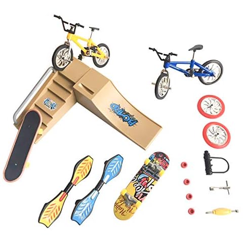 Fingertoys Skate Park Kit, Mini Finger Skateboard Toys Set Finger Scooter Finger Bicycle Swing Boards and Multiple Scenes Ramp with 9 Pcs Replaceable Accessories Gifts Party Favors for Kids Children Cover