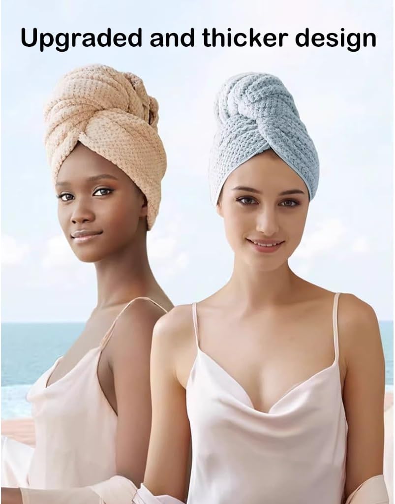 KITCISSL 2pcs Dry Hair Cap Female Hair Drying Towel Wrap Hair Towels for Long Hair, Hair Drying Towels Quick-Drying Hair Towel Wrap Double Layer Thickened Towel Wrap for Women(A)