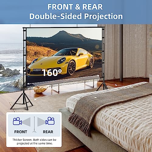 Image of TOWOND Projector Screen and Stand, 100 inch Projection Screen Outdoor Indoor, Portable 16:9 4K HD Rear Front Movie Screen with Carry Bag Wrinkle-Free Design for Home Theater Backyard Cinema