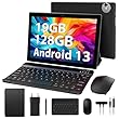 RUSHAR Newest Tablet 10 Zoll Android 13 mit 5G WiFi, 19 GB RAM + 128 GB ROM (TF 1TB), Quad-Core 2,0 GHz, 8000 mAh, Doble Cámara, 8 MP + 5 MP, Bluetooth, Tablet mit Tastatur, Schwarz