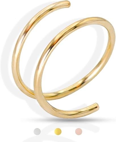 LUCKYJEWUS Anillo de aro de doble nariz en espiral de plata de ley 925 para un solo piercing, hecho a mano, pequeño anillo de nariz, joyería para