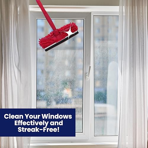 Image of Microfiber Window Cleaner - Dual Heads & Telescoping Handle (Raspberry)