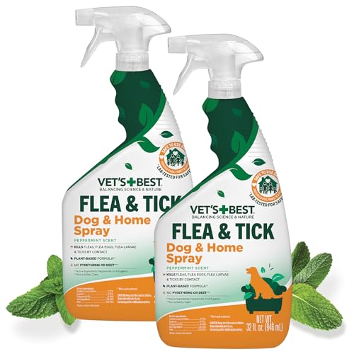 Vet’s Best Flea and Tick Home Spray – Plant-Based Flea and Tick Treatment for Dogs and Indoor Use – Natural Spray with Essential Oils for Flea Control in Home – 32 oz Bottles, 2 Pack