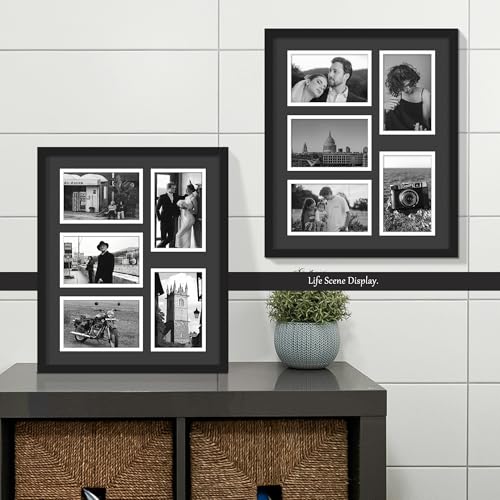 Image of DUENPY 12.5x15 Collage Picture Frame, 4x6 Collage Picture Frame, Displays Five 4x6 inch Photos, Wall Decor Wall Hanging or Tabletop, Black Mat.