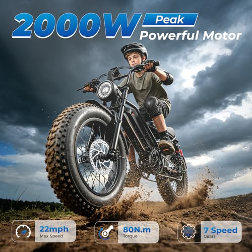 Image of Jasion YR16 Electric Bike for Adults Teens, Peak 2000W Electric Bicycle, 48V 12.5AH Battery Dirt Bike,55 Miles Moped EBike with Dual Suspension, 16 inch Fat Tire Fit Teenagers & Adults-Black