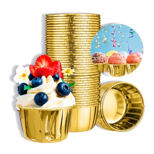 Catálogo de Capacillos para cupcakes los 10 mejores. 49 Capacillos Metálicos Repostería Cupcake Molde para Panque Pan Pastelito GRUPO CARNAVALLIA 50 pza (Dorado)