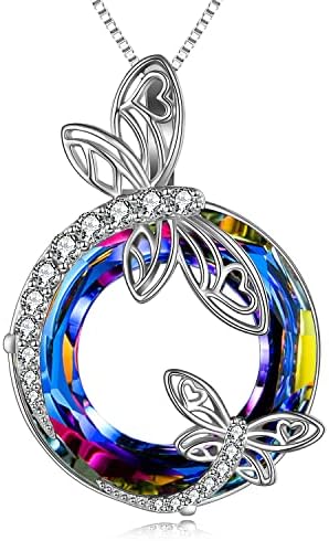 TOUPOP Dragonfly Gifts for Women Sterling Silver Dragonfly Pendant Necklace with Circle Crystal Birthday Christmas Mothers Day Jewelry Gifts for Women Girls Mom