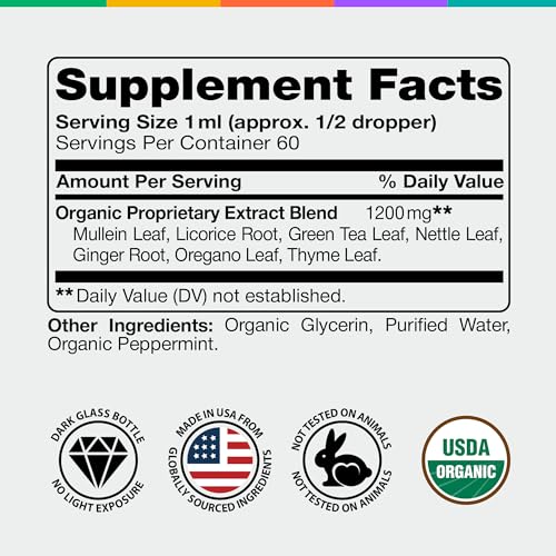 Image of IQ BIOLOGY Mullein Drops for Lungs - USDA Organic Mullein Leaf Extract Supplement - Made in USA - Liquid Lung Detox for Smokers, Bronchial Cleanse for Respiratory to Clear Lungs, Break Up Mucus*, 2 oz
