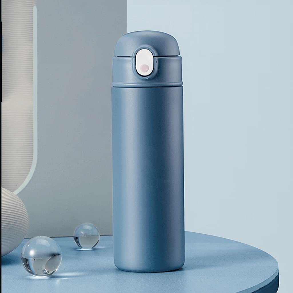 Draussen Wasserflasche Edelstahl-Stahl 24-Stunden-isoliertes Wasser-Jug-Leck-Proof-Flasche mit Schloss-Knopf-Abdeckung Sport Wasserflasche Auslaufsicher (Color : Blue, Größe : 400ml)