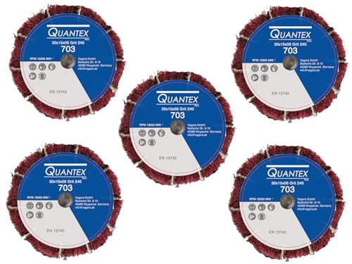 5 Stück Fächerschleifer mit Vlies-Gewebekombination 30mmx15mm, 6mm Einspannschaft, Körnung: 240 - Schleifmopstift, Lamellenschleifer, Schleifmop Schleifvlies, Lamellenrad mit Schaft.