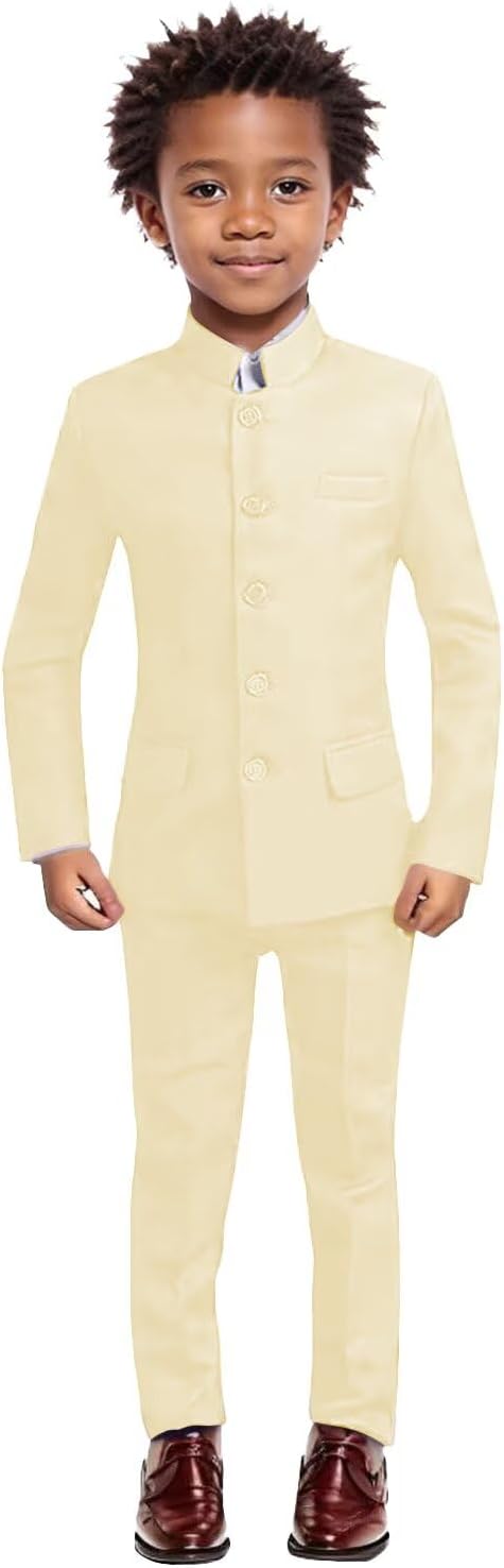 Boys Suits 2 Pieces Slim Fit Mandarin Collar Suit for Teen Boy Traditional Chinese Tunic Kids Formal Suit