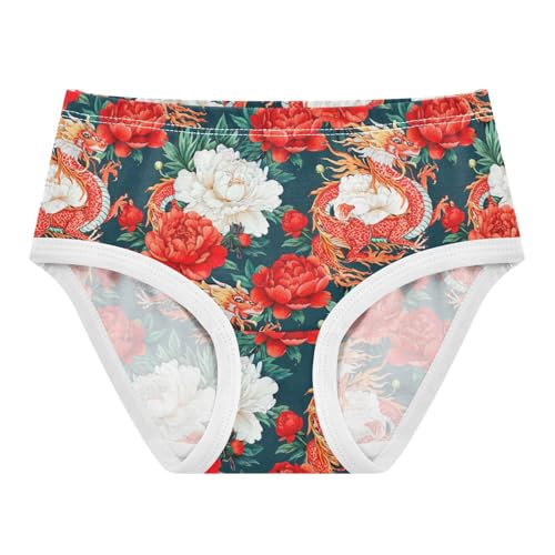 Joisal Florals Girls Underwear Toddler 2t Cotton Little Girl Panties Red Chinese Dragon White Peonies Briefs Underpants