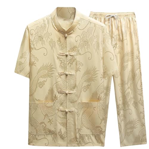 Men's Spring/Summer Tang Suit Ice Silk Long Sleeve Vintage Style Hanfu Morning Exercise Set - Main Image