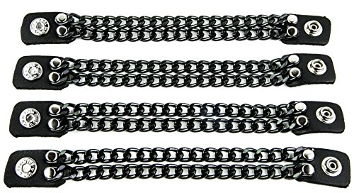 Double Black Chain Bikers Vest Extender for Mc Jacket Real Leather Snaps (8 Inch Long)