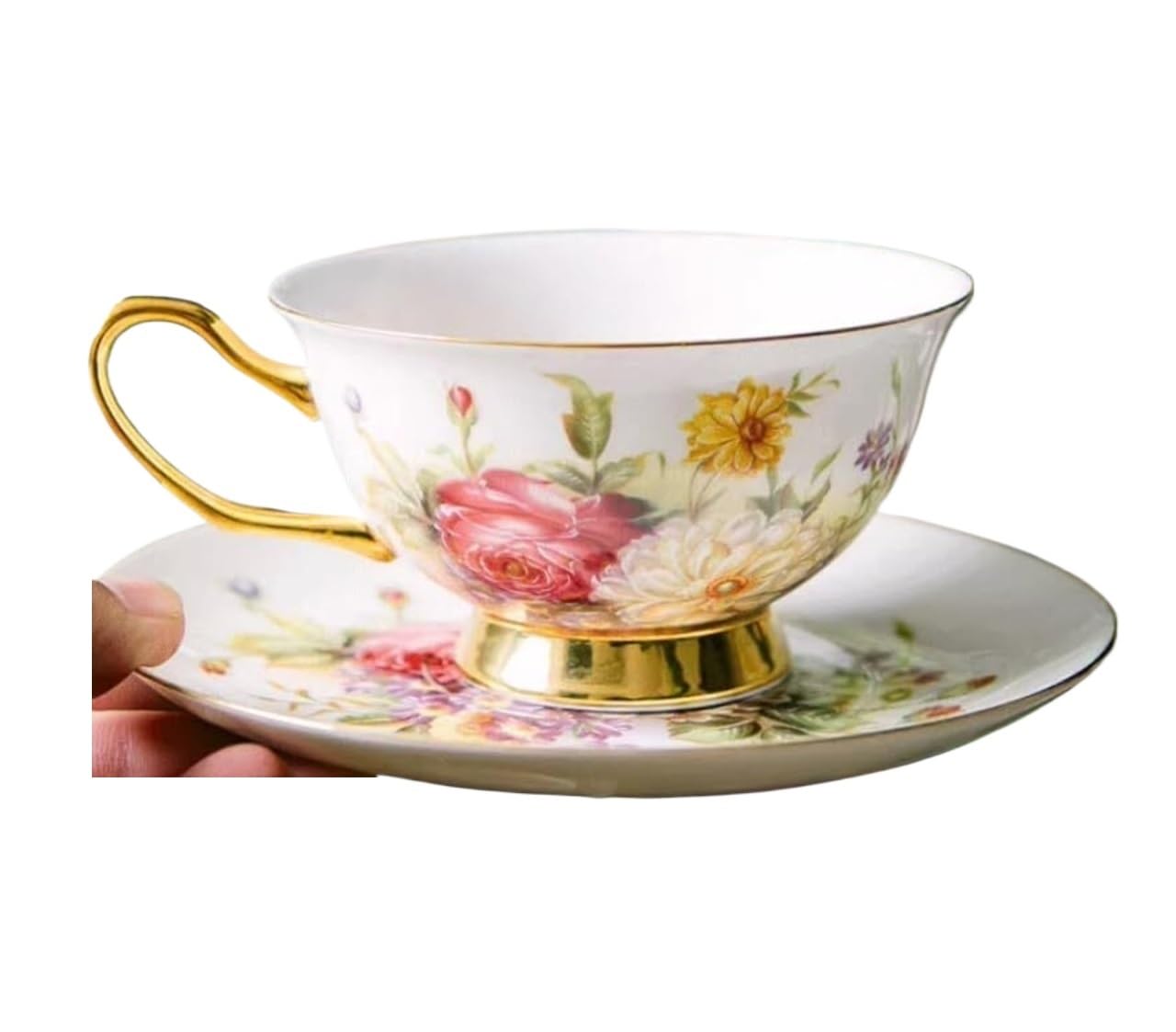 Uroczy ręcznie wykonany ceramiczny kubek do kawy i spodek z motywem róży, ceramiczna filiżanka do herbaty i spodek do kawy, herbaty, cappuccino, espresso, gorącej czekolady, prezent dla kobiet w domu