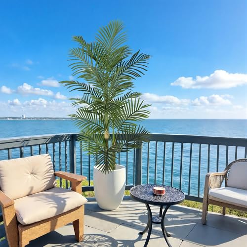 Image of Nafresh 6ft Ultra-Full UV Resistant Fake Golden Cane Palm Tree with Triple Trunks, 72in Tall Artificial Palm Tree Indoor Outdoor, Faux Palm Plant for Living Room Home Office Patio Garden Decor