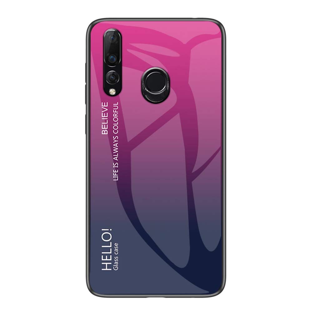 YEESOON Huawei Y9 Prime (2019) Case, Fantastic Gradient Change Color Case Tempered Glass Backplane Soft TPU Bumper Back Cover for Huawei Y9 Prime (2019) - Rosy