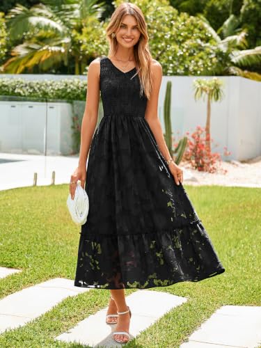 Image of Simplee Womens Semi Formal Dresses for Wedding Guest Floral Lace Midi Dress