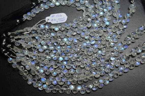 Pierre de lune coeur perles facettées rainbow moonstone 6mm