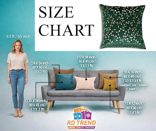 Image of RD TREND Premium Velvet Cushion Covers Set of 5 | Soft Decorative Throw Pillow Covers for Sofa, Bed & Living Room | Cushion Cover 24 inch x 24 inch (60x60 cm) Dark Green