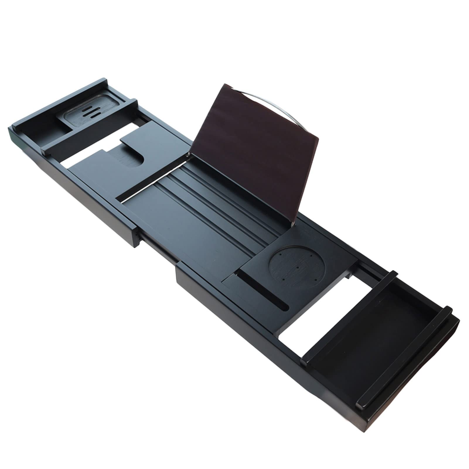 MYUYEE Bathtub Caddy Tray, Waterproof Bamboo Adjustable Organizer Tray, Bath Tub Storage Shelf For Wine Glass Books Tablets Shampoo, Extendable 75-110Cm, 6 Colors (Black)