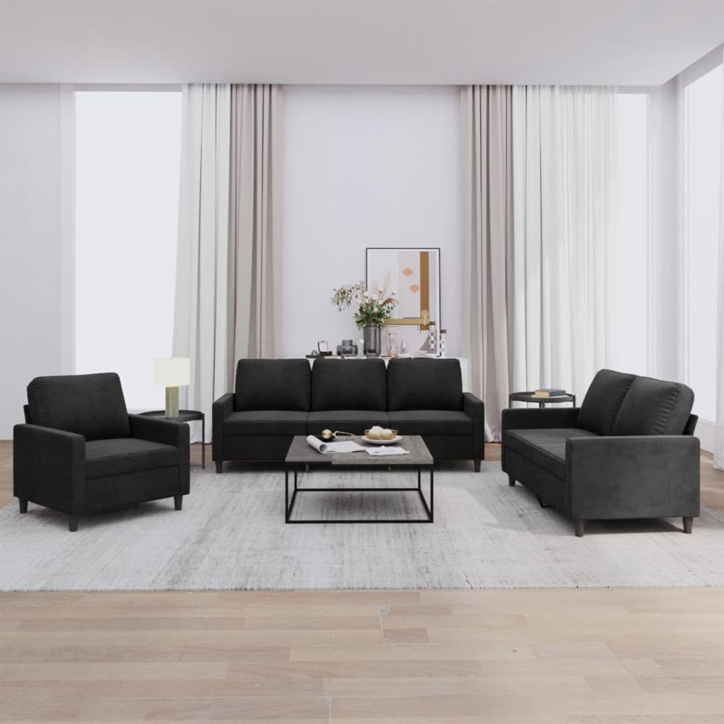 vidaXL Ensemble de Canapés avec Coussins 3 pcs, Canapés avec Accoudoirs Rembourrés, Ensemble de Meubles Salle de Séjour, Moderne, Noir Velours