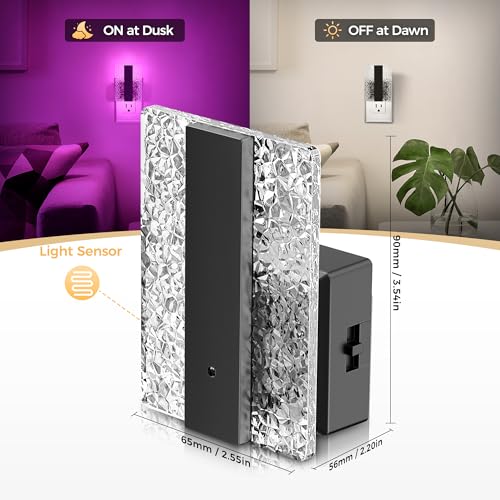 Image of DORESshop LED Night Lights Plug into Wall [2 Packs], Decorative Night Light with Dusk-to-Dawn Sensor, RGB Color-Changing Nightlights with Slide Button, Nightlights for Kids, Bathroom, Hallway, Bedroom